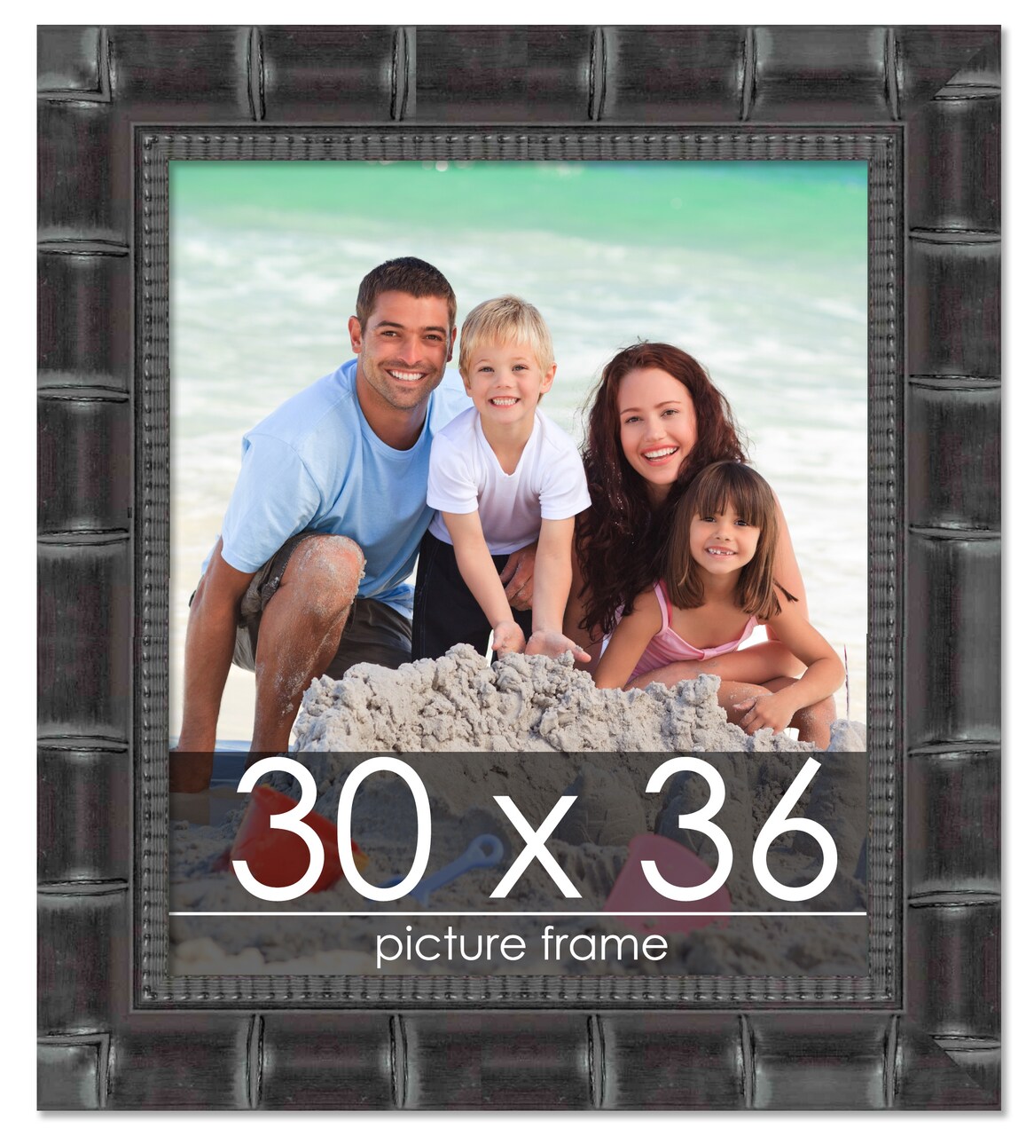 30x36 Black Wide Bamboo Picture Frame - UV Acrylic, Foam Board Backing, Hanging Hardware
